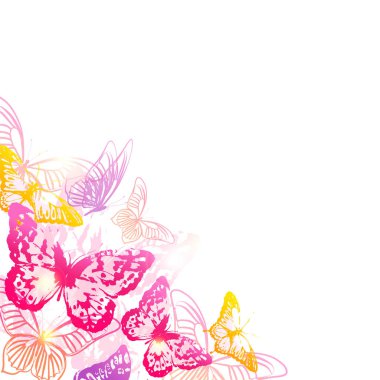 Beyaz arka plan, vektör, illüstrasyon izole güzel renkli kelebekler davetiye el ile çizilmiş