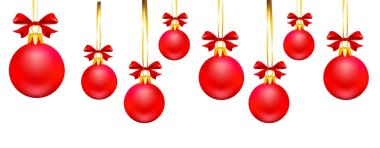 Kurdele beyaz arka plan, vektör, illüstrasyon izole kırmızı Noel topları kümesi