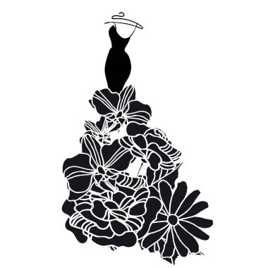 Siyah gelinlik kelebekler ve beyaz arka plan, vektör, illüstrasyon izole tropikal çiçeklerle silüeti