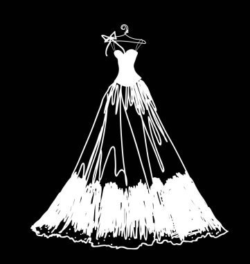 Düğün elbise tasarımı askı, vektör, illüstrasyon kroki