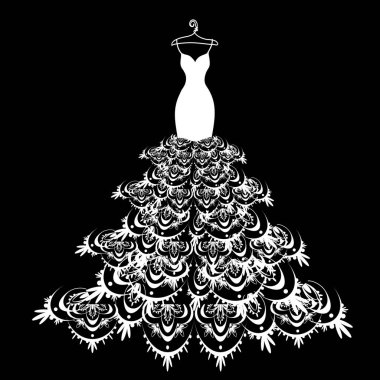 Düğün elbise tasarımı askı, vektör, illüstrasyon dantel ile kroki