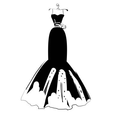 karanlık siluet düğün elbise üzerinde izole beyaz arka plan, vektör, illüstrasyon