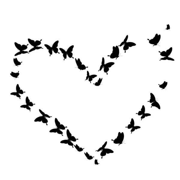 Tarjeta Felicitación San Valentín Con Mariposas Negras Forma Corazón Vector — Archivo Imágenes Vectoriales