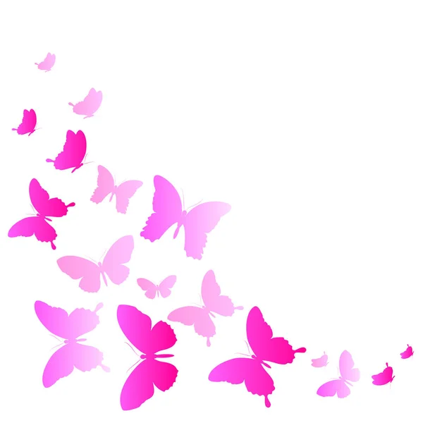 Postal Card Set Pink Flying Butterflies Isolated White Background Vector — Stock Vector