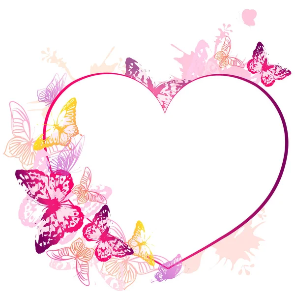 Svatební Karty Růžové Srdce Létající Motýli Izolované Bílém Pozadí Vektor — Stockový vektor