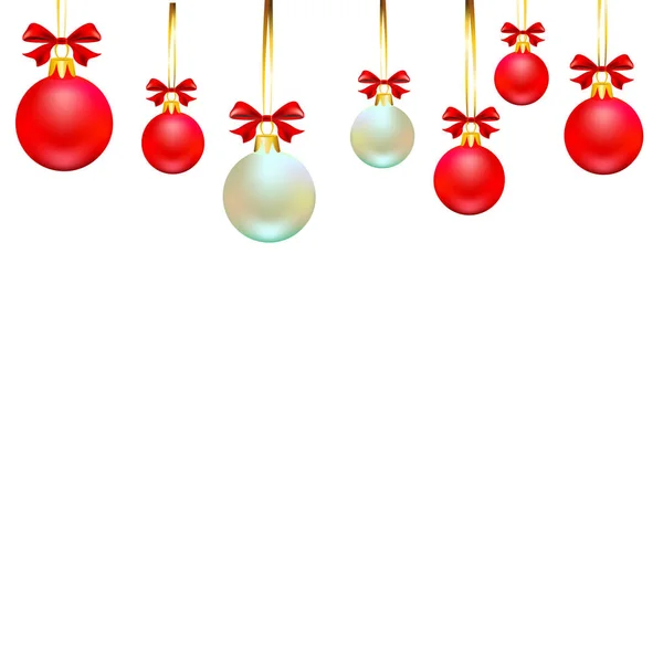 Set Roter Und Weißer Weihnachtskugeln Auf Bändern Vektor Illustration — Stockvektor