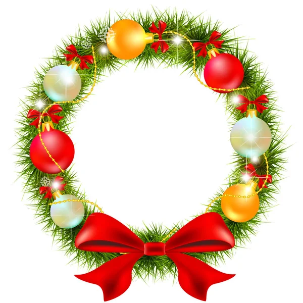 Couronne Noël Avec Des Arcs Des Boules Isolés Sur Fond — Image vectorielle