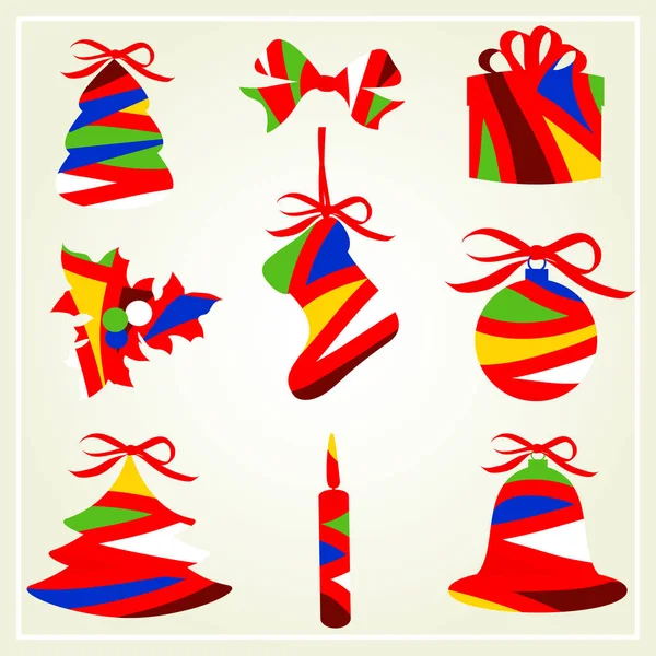 Coleção Decorações Natal Listradas Coloridas Vetor Ilustração — Vetor de Stock
