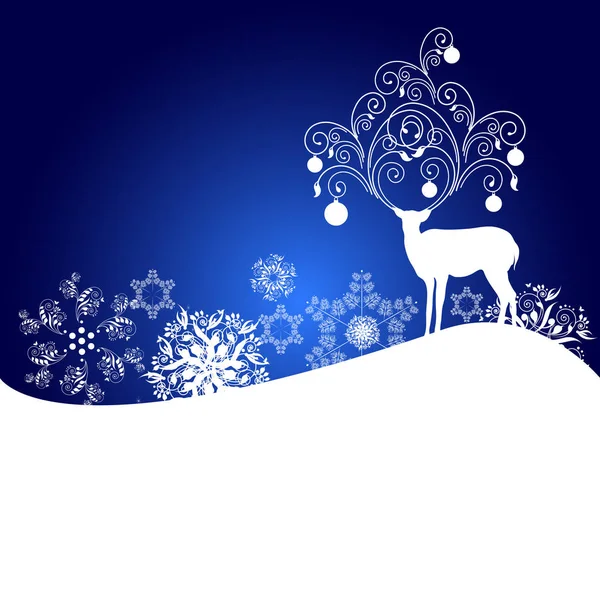 Ciervo Navidad Con Cuernos Decorados Prado Nieve Vector Ilustración — Vector de stock