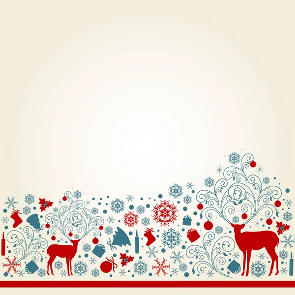 Carte Vœux Avec Cerf Noël Avec Cornes Décorées Sur Fond — Image vectorielle