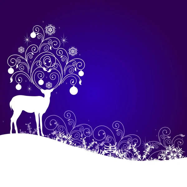 クリスマス雪草原 ベクトル イラストに飾られた角のついた鹿 — ストックベクタ