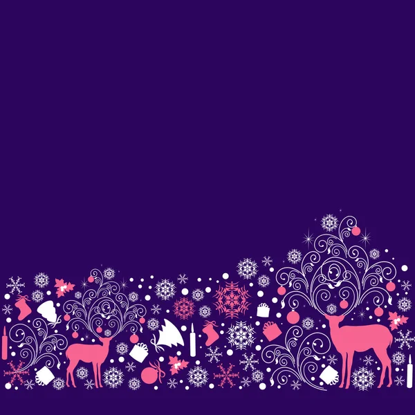 Greeting Card Christmas Deer Decorated Horns Purple Background Vector Illustration — Stock Vector