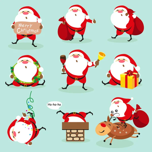 Cartão Natal Com Conjunto Personagens Papai Noel Vetor Ilustração — Vetor de Stock