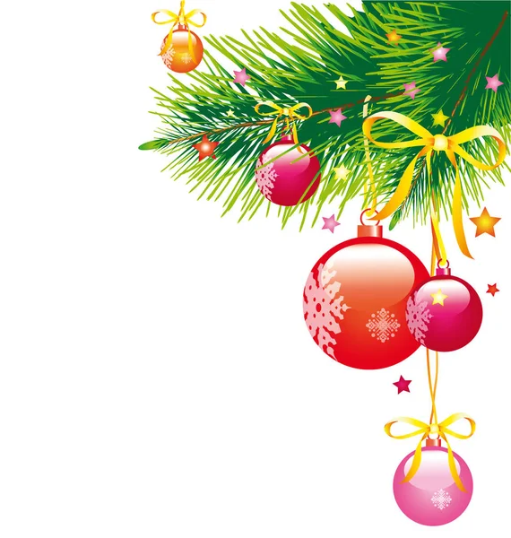 Vánoční Větev Barevnými Kuličkami Izolovaných Bílém Pozadí Vektor Ilustrace — Stockový vektor