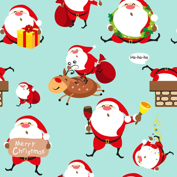 Noel Baba Karakterler Vektör Illüstrasyon Kümesiyle Noel Desen — Stok Vektör
