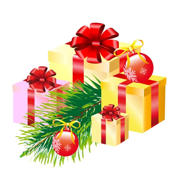 Dekorativní Vánoční Dárkové Krabice Vektor Ilustrace — Stockový vektor