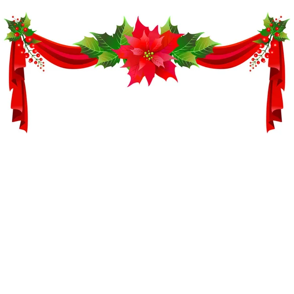 Christmas Garland Poinsettia Flowers Isolated White Background Vector Illustration — Stock Vector