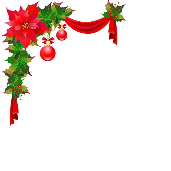 Christmas Garland Poinsettia Flowers Balls Isolated White Background Vector Illustration — Stock Vector