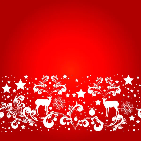 Grußkarte Mit Weihnachtshirsch Mit Verzierten Hörnern Und Sternen Vektor Illustration — Stockvektor