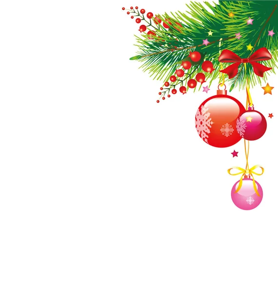 圣诞花环与红色球孤立的白色背景 — 图库矢量图片