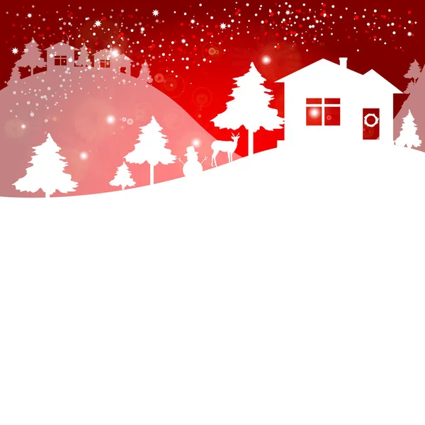 Vánoční Přání Domem Jelen Autem Snow Hill Vektor Ilustrace — Stockový vektor