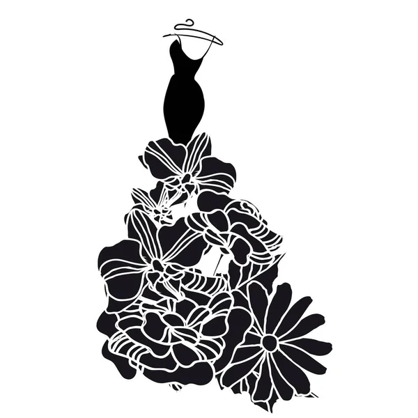 Siyah gelinlik kelebekler ve beyaz arka plan, vektör, illüstrasyon izole tropikal çiçeklerle silüeti