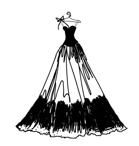 Croquis Conception Robe Mariée Sur Cintre Vecteur Illustration — Image vectorielle