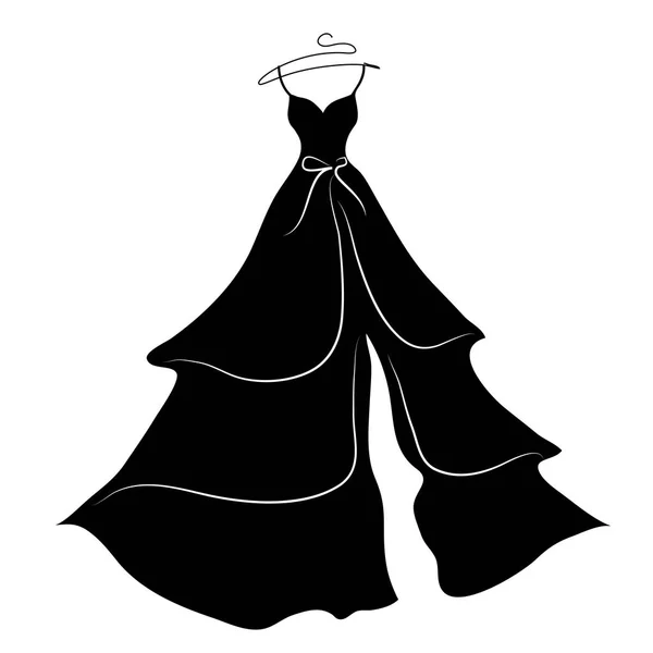 Silhouette Sombre Robe Mariée Isolée Sur Fond Blanc Vecteur Illustration — Image vectorielle
