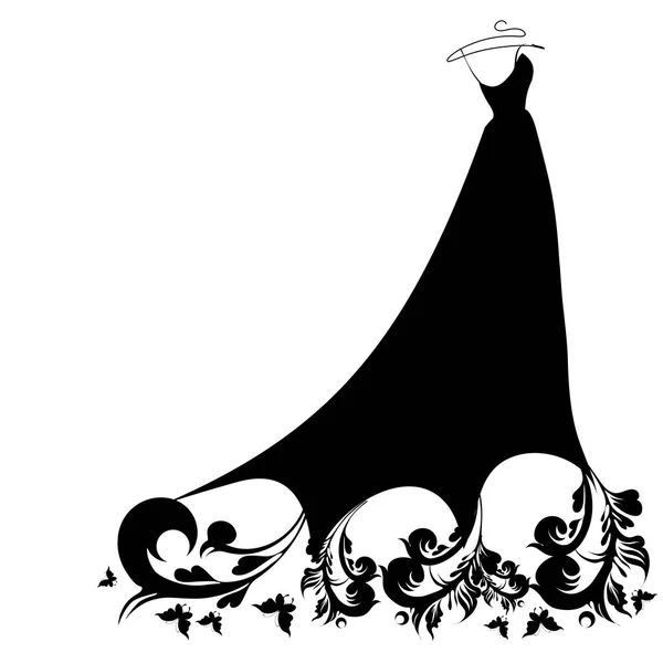 Dark Silhouette Wedding Dress Butterflies Isolated White Background Vector Illustration — Stock Vector