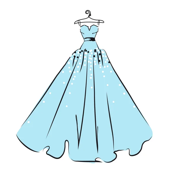 Blaues Hochzeitskleid Isoliert Auf Weißem Hintergrund Vektor Illustration — Stockvektor