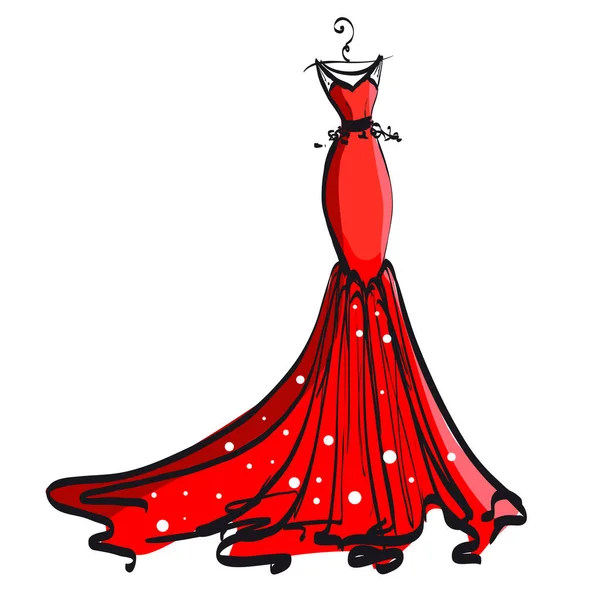 Vestido Novia Rojo Aislado Sobre Fondo Blanco Vector Ilustración — Vector de stock