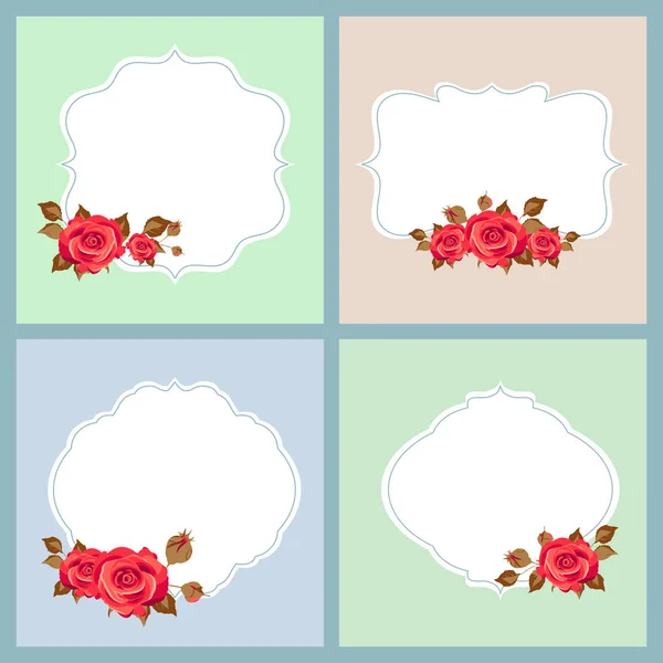 Coleção Cartões Saudação Com Flores Rosa Molduras Vazias Vetor Ilustração — Vetor de Stock