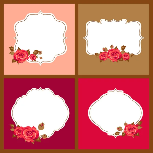 Sammlung Von Grußkarten Mit Rosenblumen Und Leeren Rahmen Vektor Illustration — Stockvektor