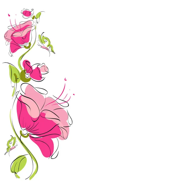 Carte Romantique Avec Belles Fleurs Papillon Isolé Sur Fond Blanc — Image vectorielle
