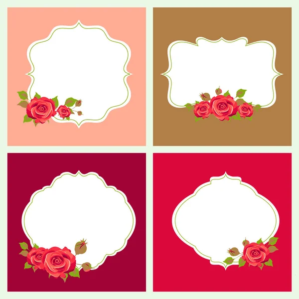 Collectie Wenskaarten Met Roze Bloemen Lege Frames Vector Illustratie — Stockvector