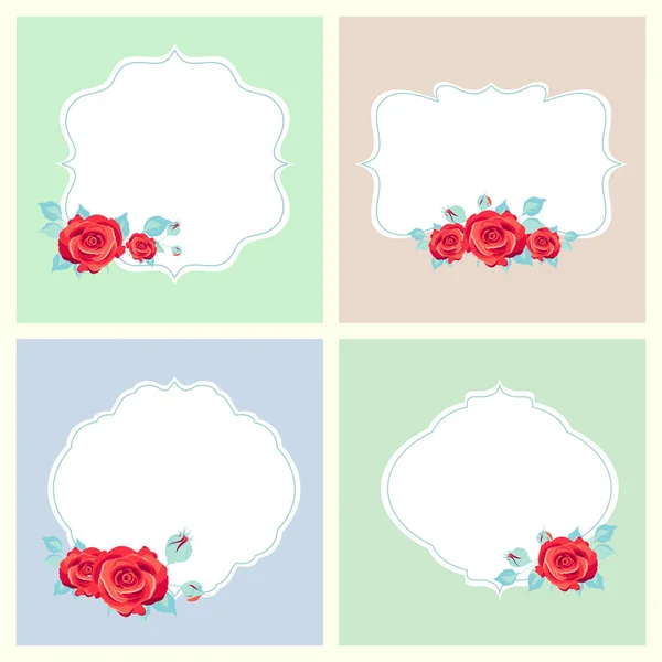 Collectie Wenskaarten Met Roze Bloemen Lege Frames Vector Illustratie — Stockvector