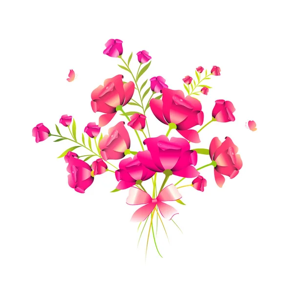 Bouquet Fleurs Avec Arc Isolé Sur Fond Blanc Vecteur Illustration — Image vectorielle