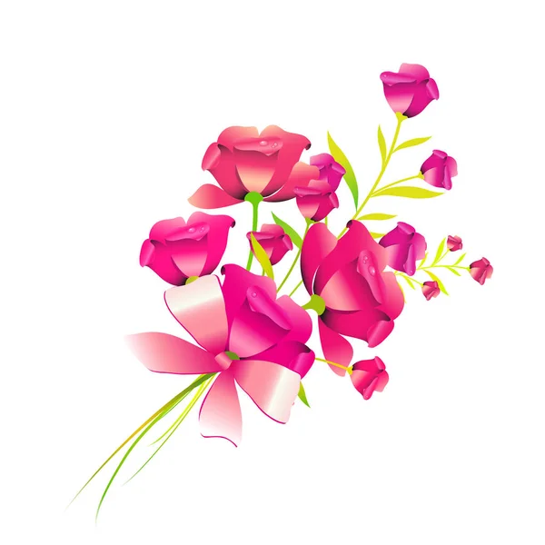 Ramo Hermosas Flores Rosa Rosa Vector Ilustración — Vector de stock
