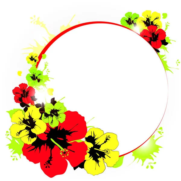 Gratulationskort Med Tropiska Blommor Isolerad Vit Bakgrund Vektor Illustration — Stock vektor