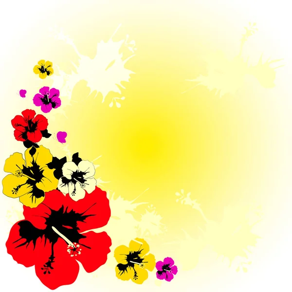 bright tropical flowers on yellow background, vector, illustration