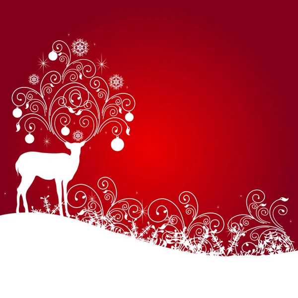 Cervo Natale Con Corna Decorate Prato Neve Vettore Illustrazione — Vettoriale Stock