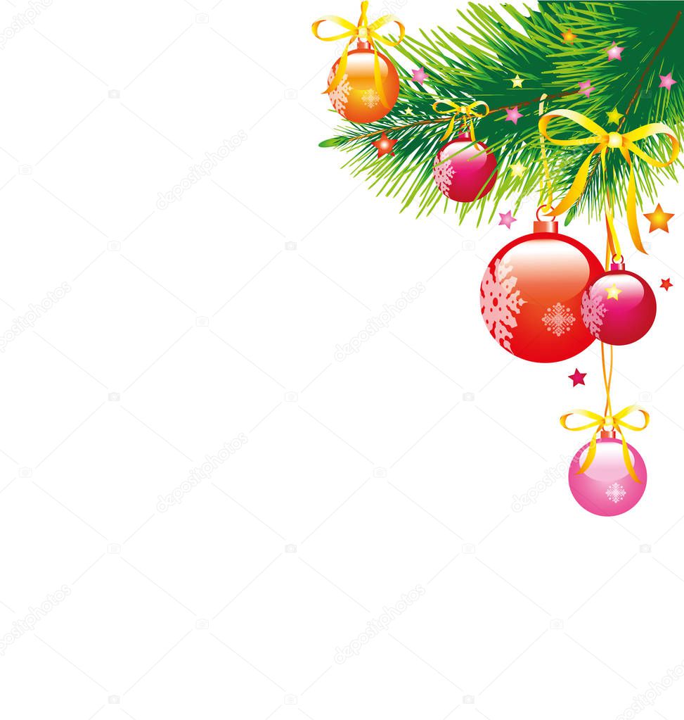 Christmas garland with balls and bows isolated on white background, vector, illustration