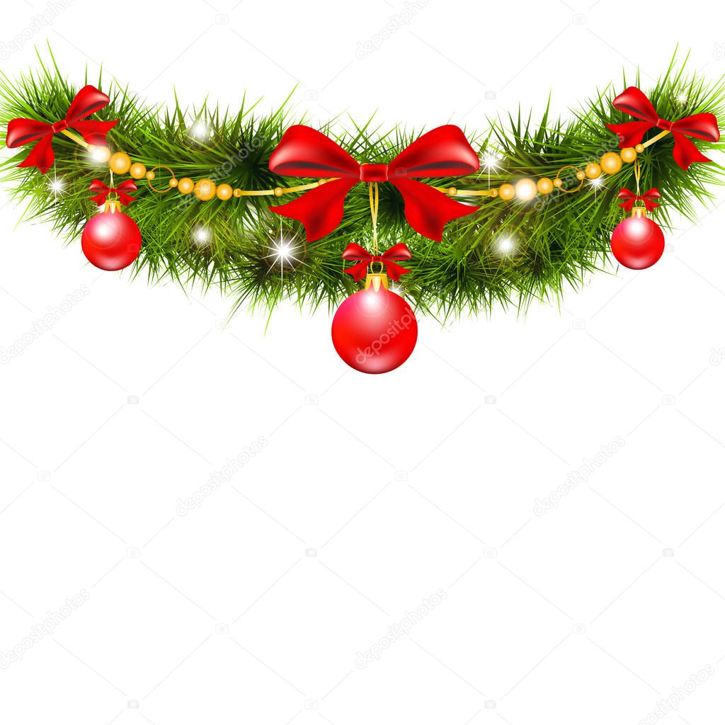 Christmas garland with red balls isolated on white background, vector, illustration