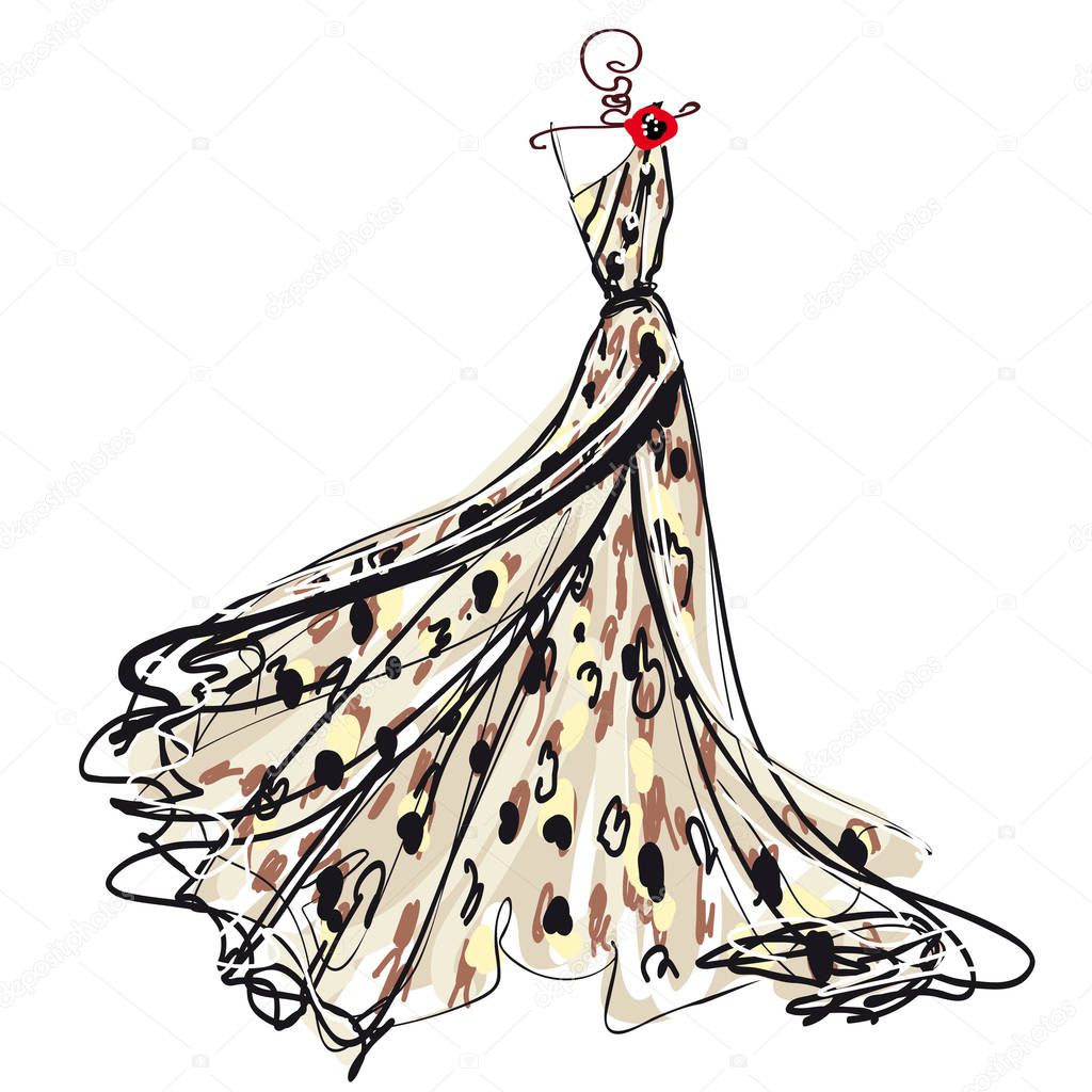 design of wedding dress isolated on white background, vector, illustration