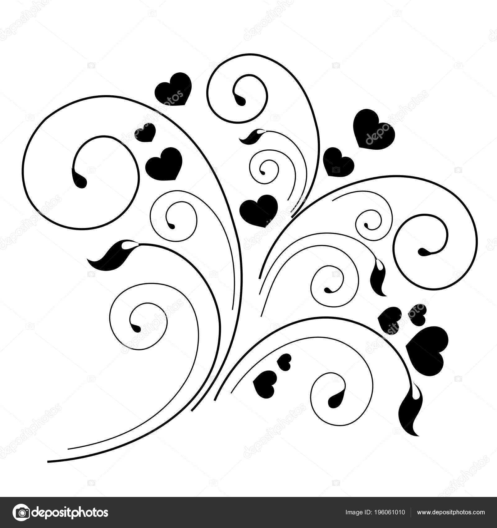 wedding card design black hearts curves isolated white wedding background black and white