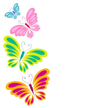 Beyaz arka plan, vektör, illüstrasyon izole parlak uçan kelebekler dizi