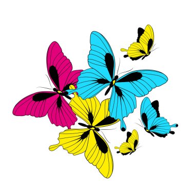 Beyaz arka plan, vektör, illüstrasyon izole güzel kelebekler