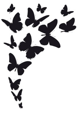 Vector illustration of black butterflies isolated on white background clipart