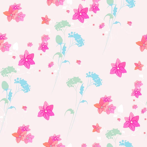 Patroon Met Mooie Wilde Weide Bloemen Roze Achtergrond Vector Illustratie — Stockvector