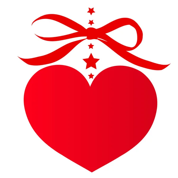 ハート型赤カード デザイン 白い背景で隔離の星とリボン結婚式 ベクトル イラスト ロマンチックな概念 — ストックベクタ